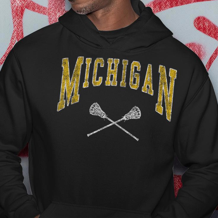 Vintage Michigan Lacrosse Distressed Lax Player Michigan Fan Hoodie Personalized Gifts