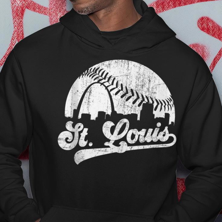 Vintage St Louis Skyline Game Day Retro Baseball Hoodie Unique Gifts