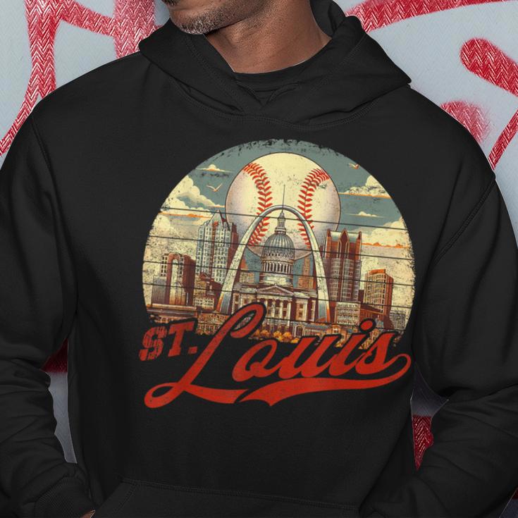 Vintage St Louis Skyline Gameday Retro Baseball Hoodie Unique Gifts