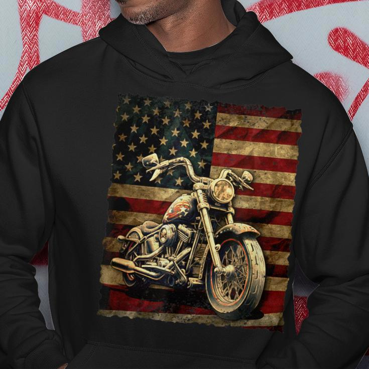 Vintage Usa Flag Motorcycle Retro Biker Mens Hoodie Unique Gifts