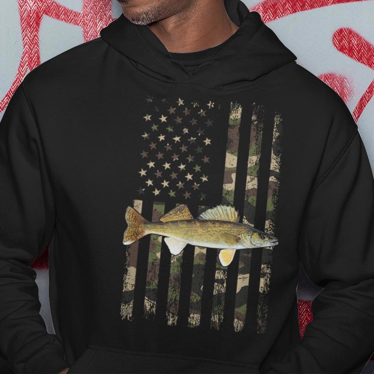 Walleye Camo American Flag Fishing Walleye Hoodie Unique Gifts