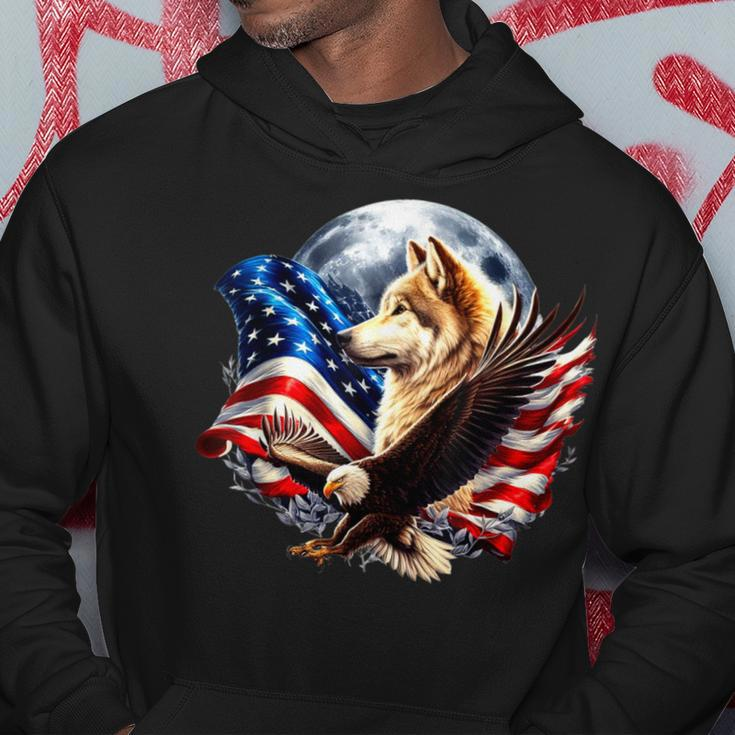 Wolf Bald Eagle American Flag Full Moon New Years Wolf Lover Hoodie Personalized Gifts