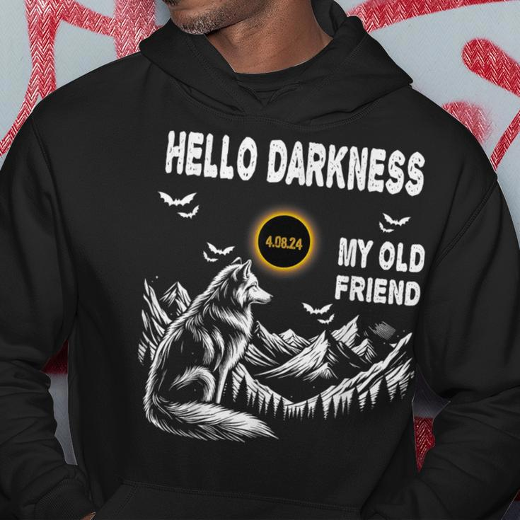 Wolf Hello Darkness My Old Friend Solar Eclipse April 8 2024 Hoodie Personalized Gifts