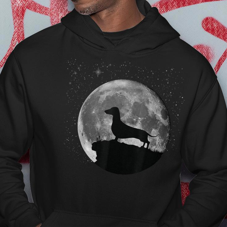 Wolf Silhouette bei Mondschein Herren Hoodie in Schwarz Lustige Geschenke