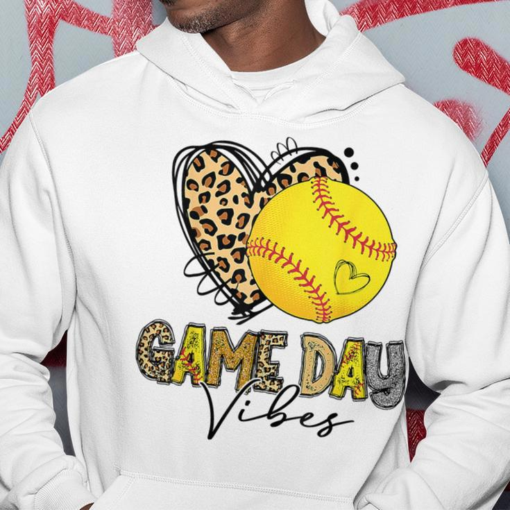 Bleached Softball Game Day Vibes Leopard Heart Headband Mom Hoodie Funny Gifts