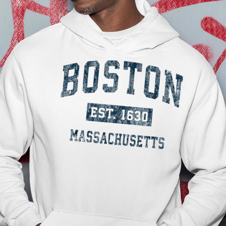 Boston Massachusetts Ma Vintage Sports Navy Print Hoodie Unique Gifts