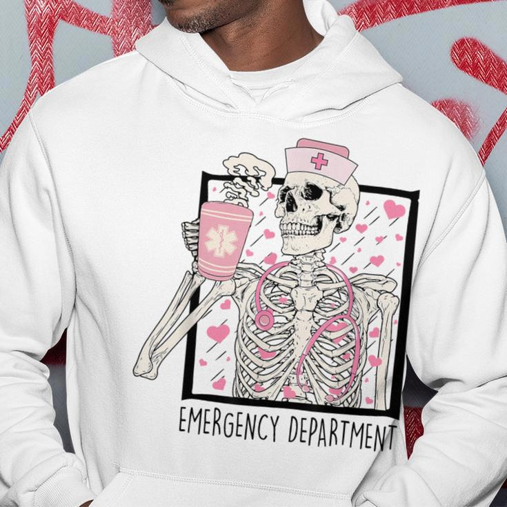 Emergency Department Valentines Day Skeleton Drinking Coffee Hoodie Funny Gifts