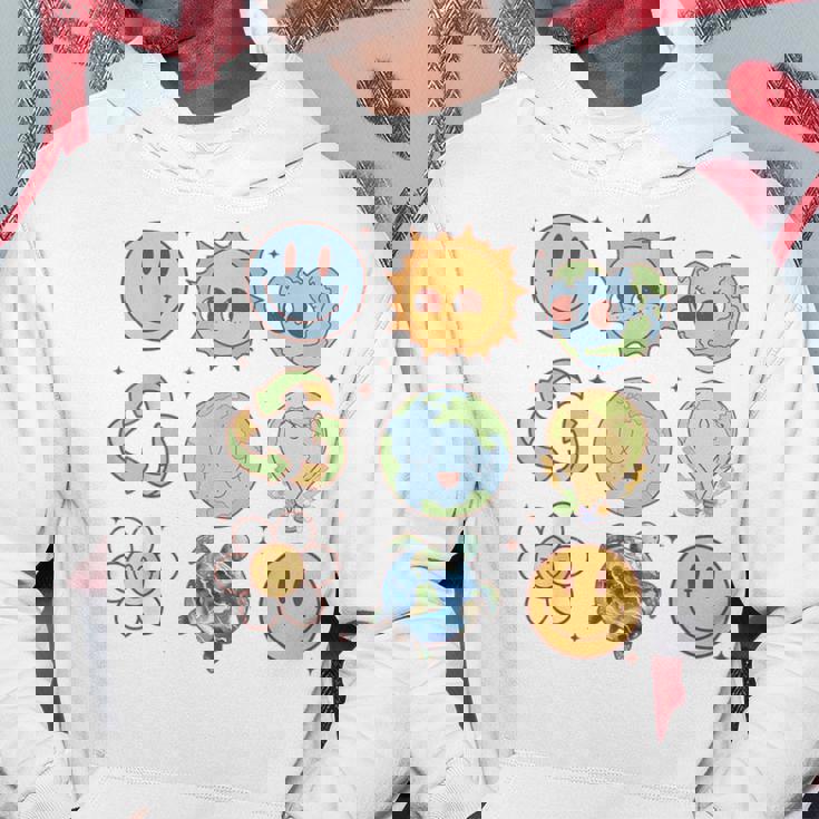 Groovy Earth Planet Hippie Smile Face Happy Earth Day 2024 Hoodie Unique Gifts