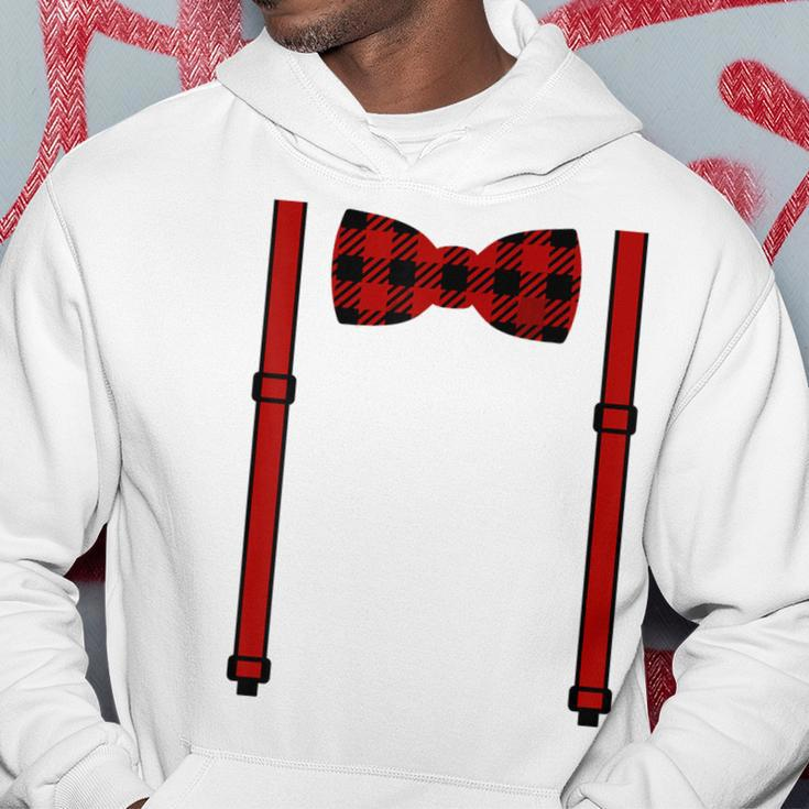 Red Buffalo Plaid Bow Tie And Suspenders Hoodie Unique Gifts