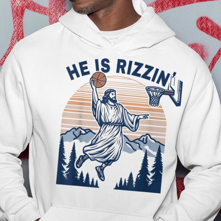 He Is Rizzin Jesus Playing Basketball Meme Christian Hoodie Unique Gifts