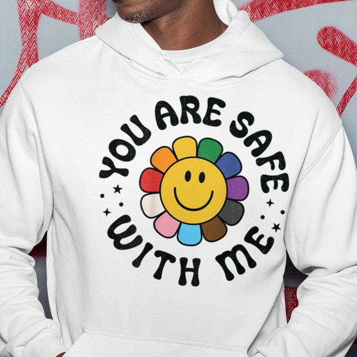 You Are Safe With Me Lgbtq Pride Ally Smile Face Back Hoodie Unique Gifts