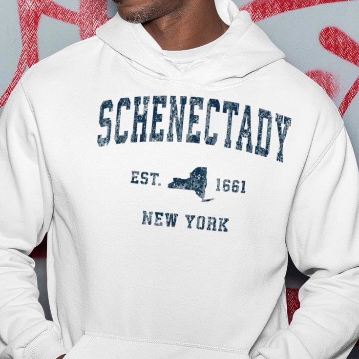Schenectady New York Ny Vintage Sports Navy Print Hoodie Unique Gifts