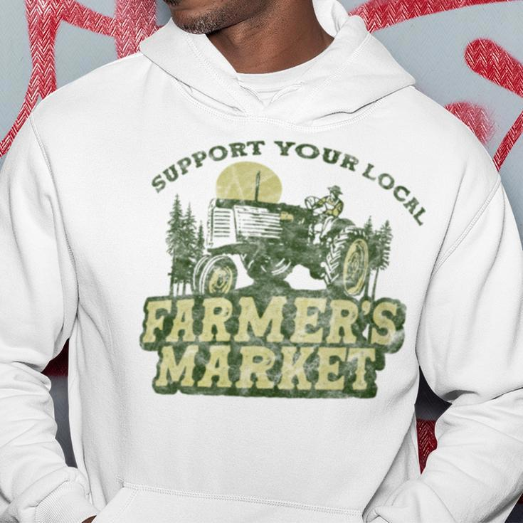 Support Your Local Farmers Market Vintage Tractor Retro Hoodie Unique Gifts