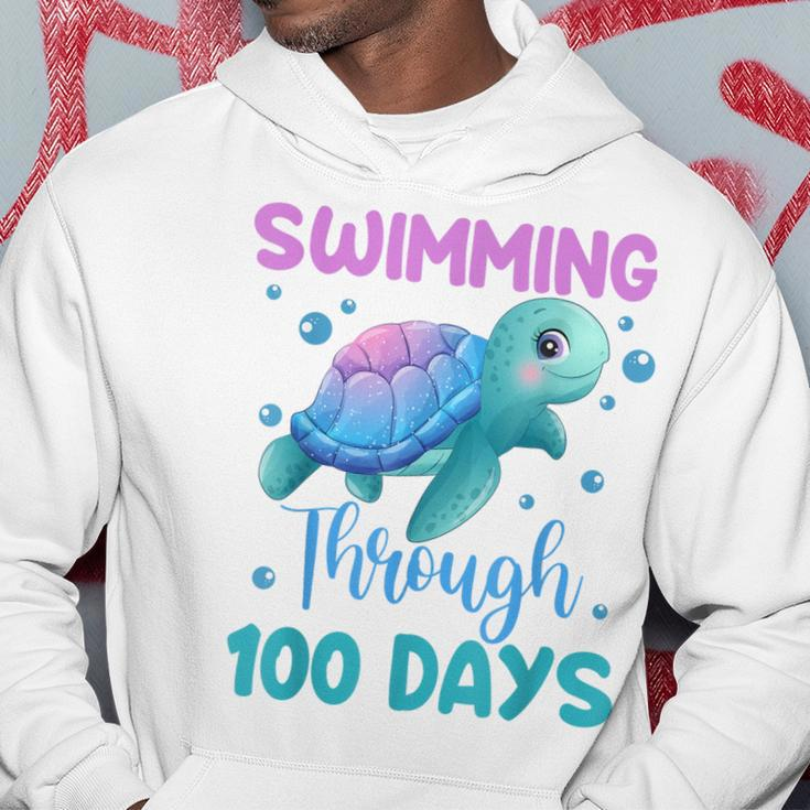 Swimming Through 100 Days Cute Turtle 100Th Day Of School Hoodie Unique Gifts