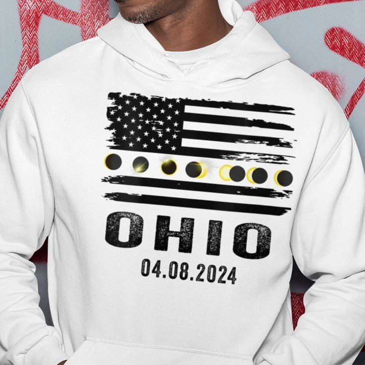 Total Solar Eclipse 2024 Totality Ohio Usa American Flag Hoodie Unique Gifts