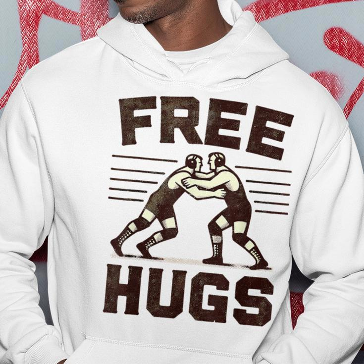 Vintage Wrestler Free Hugs Humor Wrestling Match Hoodie Unique Gifts