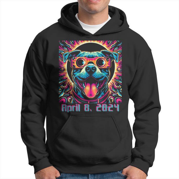 2024 Solar Eclipse Dog Pitbull Wearing Glasses Psychedelic Hoodie