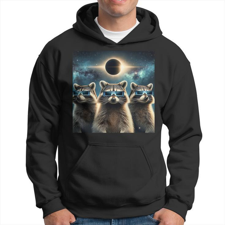 2024 Solar Eclipse Three Raccoons Wearing Glasses Totality Hoodie