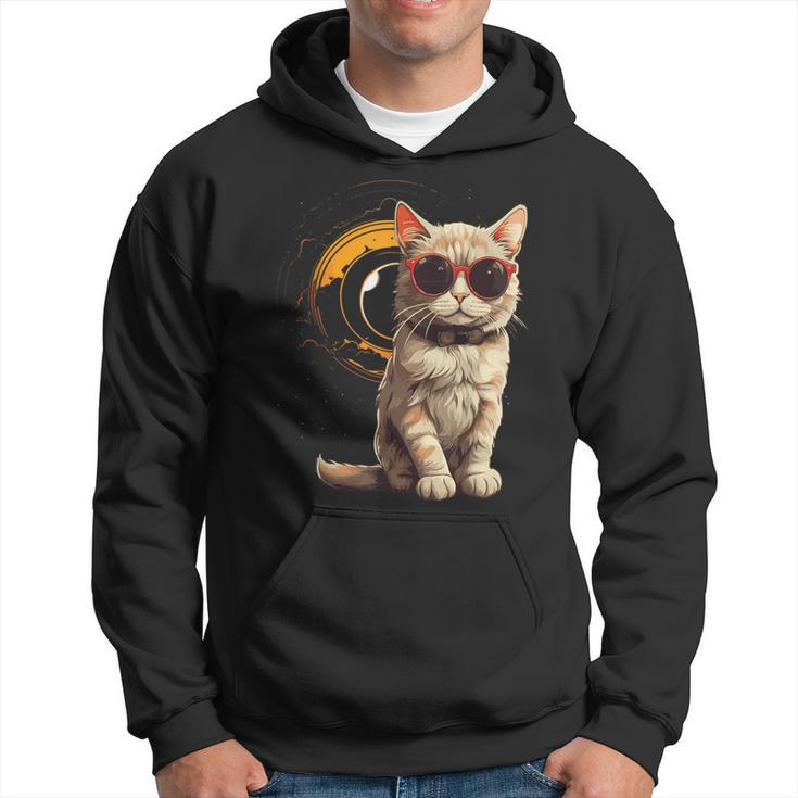 2024 Total Solar Eclipse Cat Wearing Solar Eclipse Glasses Hoodie