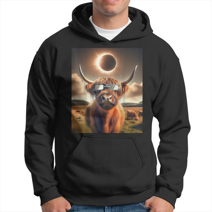 2024 Total Solar Eclipse Highland Cow Wearing Sunglasses Hoodie