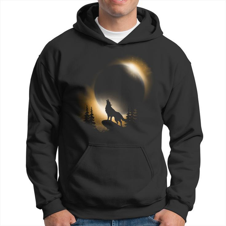 2024 Total Solar Eclipse Wolf Moon And Sun Hoodie