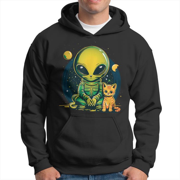 Alien And Cat Cat Selfie With Alien Vintage Ufo Hoodie