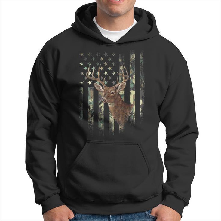 American Flag Print On The Back Deer Hunting Camo Hoodie