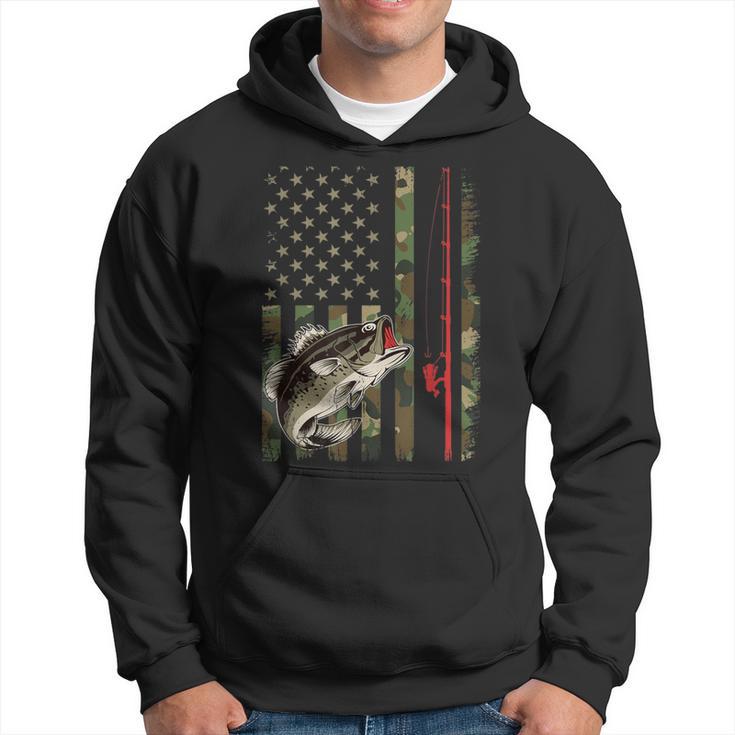 American Flag Fishing Rod Grunge Camouflage Largemouth Bass Hoodie