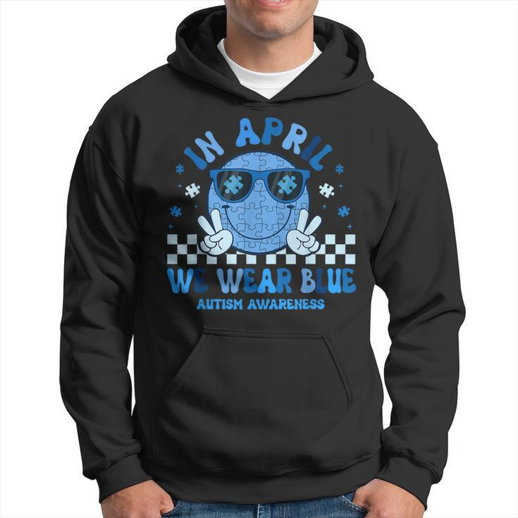In April We Wear Blue Autism Awareness Hippie Face Hoodie