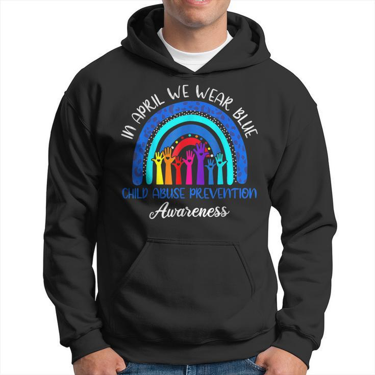 In April We Wear Blue Child Abuse Awareness Rainbow Hoodie