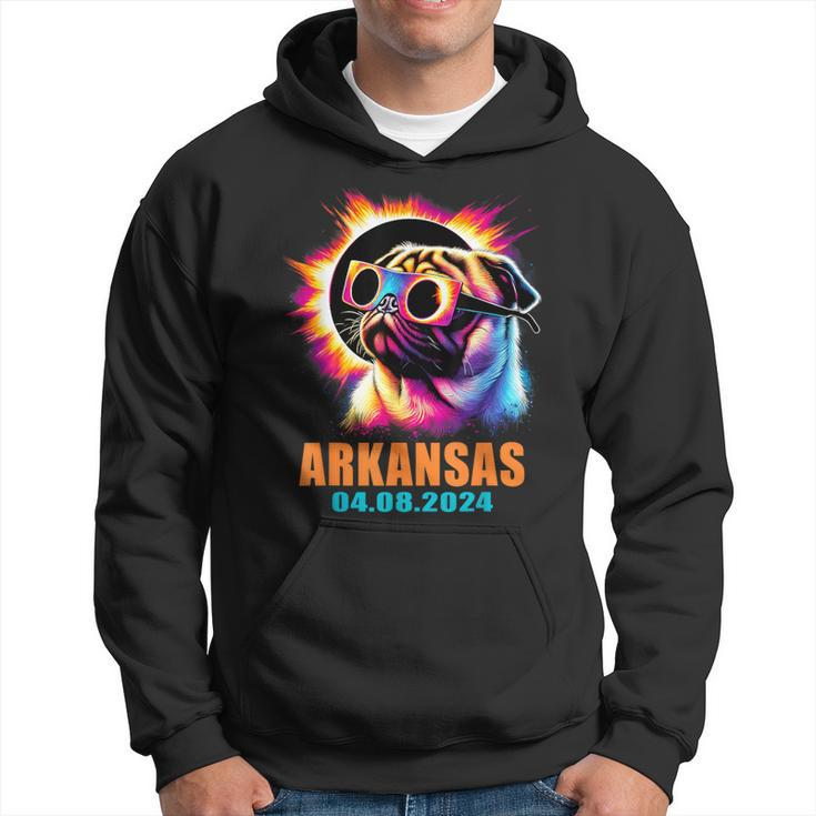 Arkansas Total Solar Eclipse 2024 Pug Dog With Glasses Hoodie