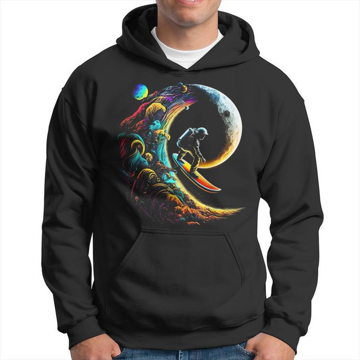 Astronaut Surfing Through Space Universe Galaxy Planets Moon Hoodie