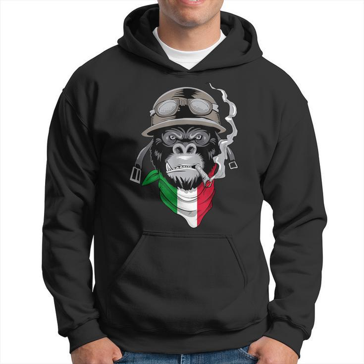 Aviator-Gorilla Grafik-Hoodie, Italienisches Flaggen-Schal Design, Schwarz
