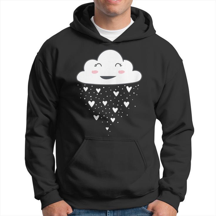 Awesome White Cloud Rain Raindrop Hearts Print Hoodie