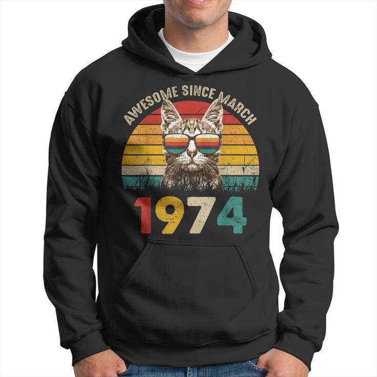 Awesome Since March 1974 Vintage Cat 50Th Birthday Hoodie