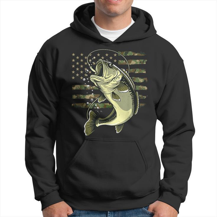 Bass Fish Fishing Usa American Flag Camouflage Fisherman Hoodie