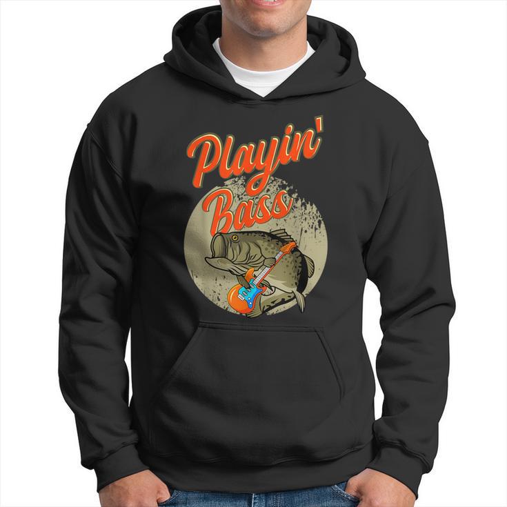 Bass Fishing Playing Guitar Angling Fisherman Black Fish Hoodie