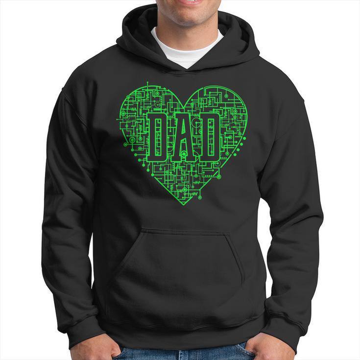 Binary Ai Computer Circuit Green Electric Heart Game Dad Hoodie