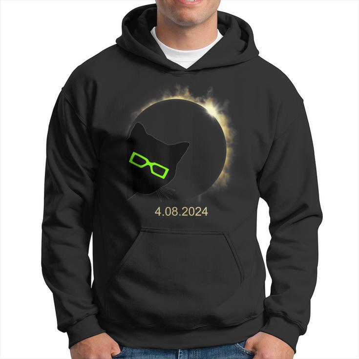 Black Cat Wearing Solar Eclipse Glasses 2024 Solar Eclipse Hoodie