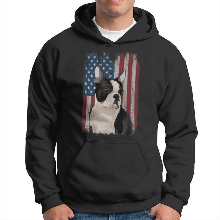 Boston Terrier American Flag Patriotic 4Th Of July Hoodie