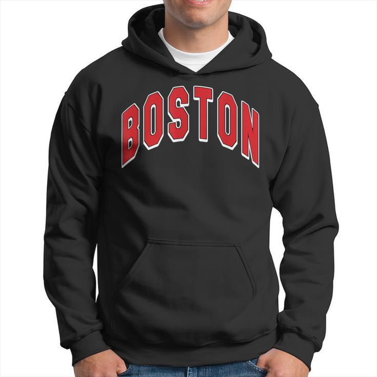 Boston Varsity Style Red Text With White Outline Hoodie