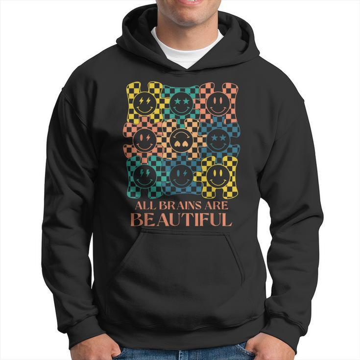 All Brains Are Beautiful Smile Face Autism Awareness Groovy Hoodie