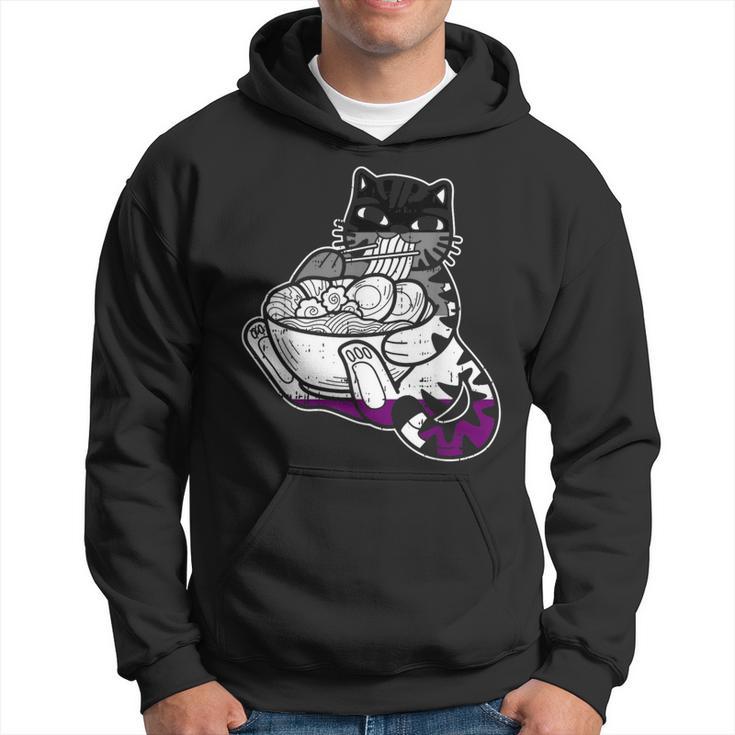 Cat Eating Ramen Asexual Pride Lgbt-Q Kitten Japanese Noodle Hoodie