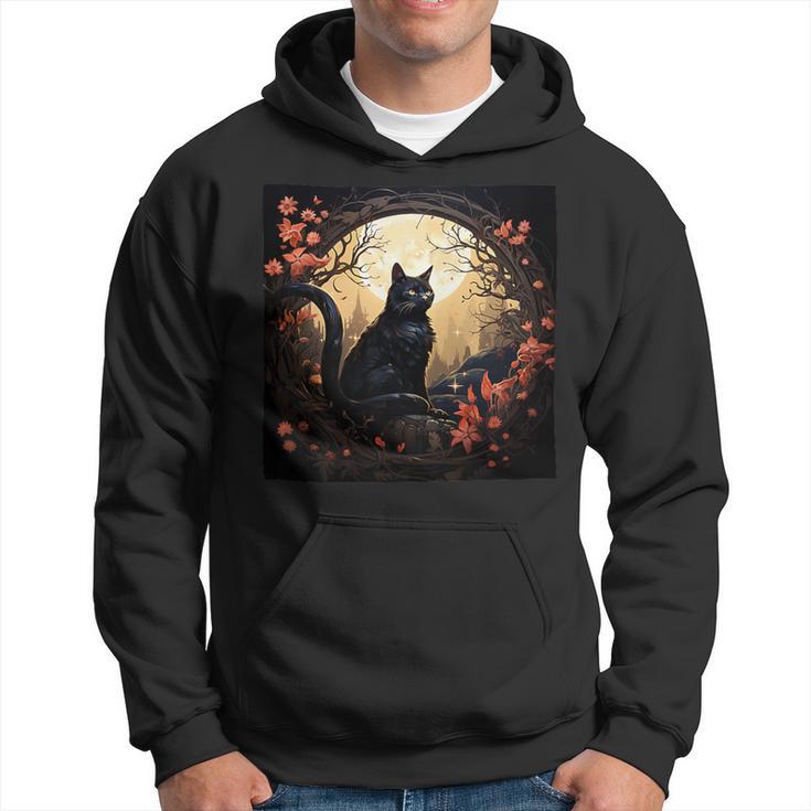 Cat Moon Flowers Graphic Hoodie