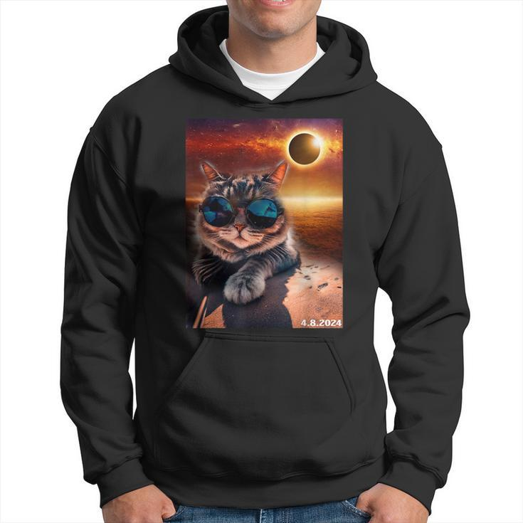 Cat Taking A Selfie With Solar Eclipse 2024 Wearing Glasses Hoodie