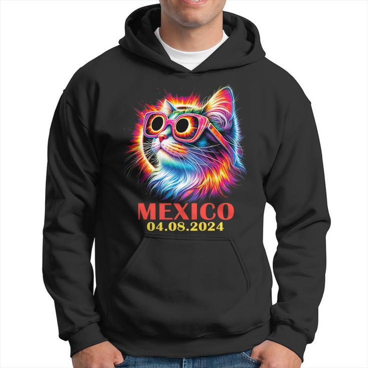 Cat Total Solar Eclipse 2024 Mexico Wearing Eclipse Glasses Hoodie