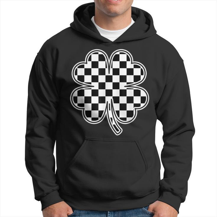 Checkered Four Leaf Clover Race Car Gamer St Patrick's Day Hoodie