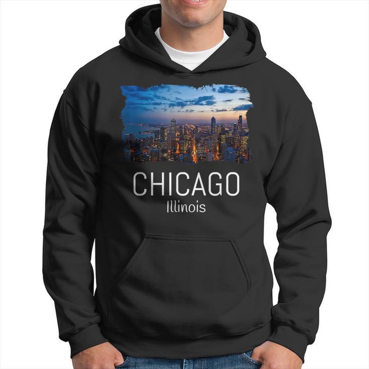 Chicago Skyline At Night Cool Souvenir Chicago Illinois Hoodie