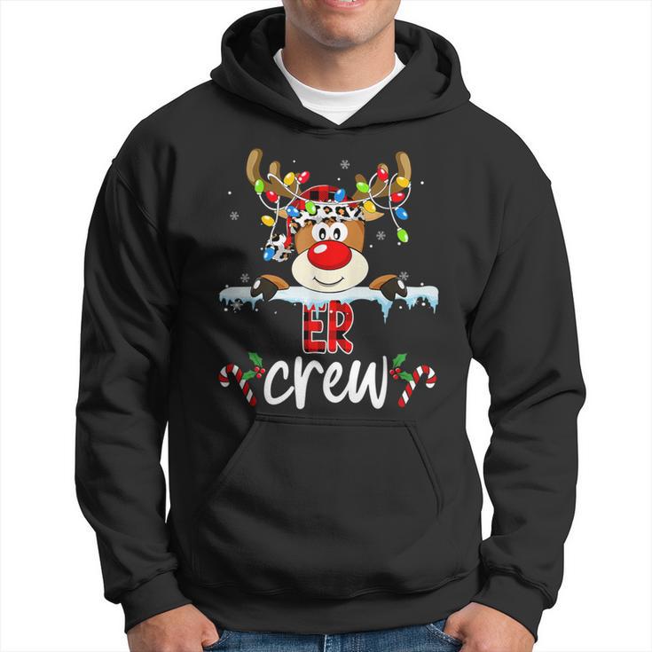 Christmas Er Crew Red Plaid Reindeer Lights Xmas Holiday Hoodie