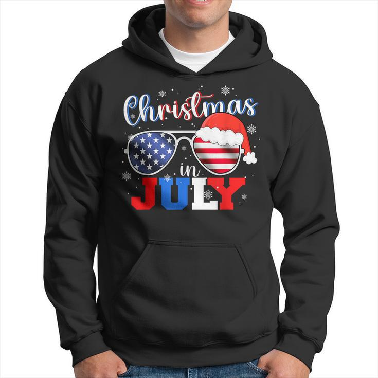 Christmas In July Santa Hat Sunglasses Usa Flag 4Th Of July Hoodie